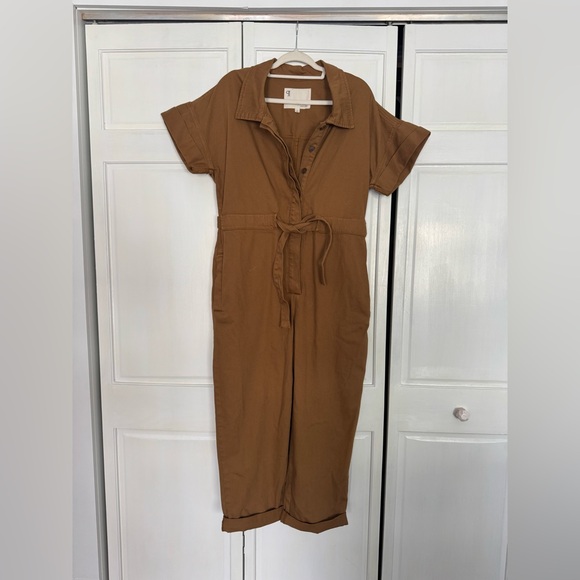 Anthropologie Tan Short-Sleeve Jumpsuit - Picture 5 of 6